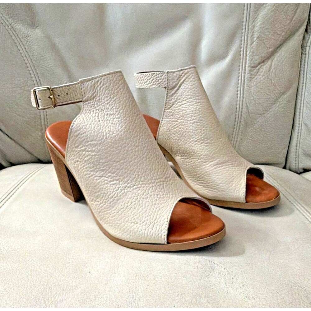 Womens Leather Heel Booties Slingback Peep-Toe 8 39 Cream L'Artigiano Lucchese